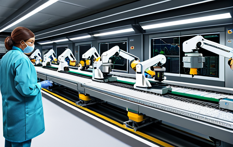 **
"A modern smart factory with robotic arms assembling products on a conveyor belt, data dashboards displaying real-time information, fully clothed workers in lab coats monitoring the process, advanced technology, clean environment, safe for work, appropriate content, professional setting, perfect anatomy, natural proportions, high-quality rendering, digital art, family-friendly, modest."
**