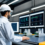 **

"A professional engineer in a fully clothed, modest work uniform stands in a smart factory, monitoring a digital twin interface displaying real-time data of automated systems. Background shows collaborative robots (cobots) working safely alongside human technicians. Appropriate attire, safe for work, perfect anatomy, correct proportions, well-formed hands, proper finger count, natural body proportions, professional environment, family-friendly, high quality rendering, detailed machinery, advanced technology."

**