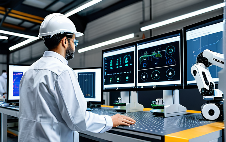 **
"A professional engineer in a fully clothed, modest work uniform stands in a smart factory, monitoring a digital twin interface displaying real-time data of automated systems. Background shows collaborative robots (cobots) working safely alongside human technicians. Appropriate attire, safe for work, perfect anatomy, correct proportions, well-formed hands, proper finger count, natural body proportions, professional environment, family-friendly, high quality rendering, detailed machinery, advanced technology."
**