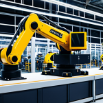 공장자동화와 빅데이터 분석 - Data-Driven Manufacturing**

"A brightly lit, modern smart factory floor with robotic arms assemblin...