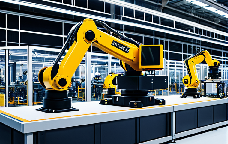 공장자동화와 빅데이터 분석 - Data-Driven Manufacturing**
"A brightly lit, modern smart factory floor with robotic arms assemblin...