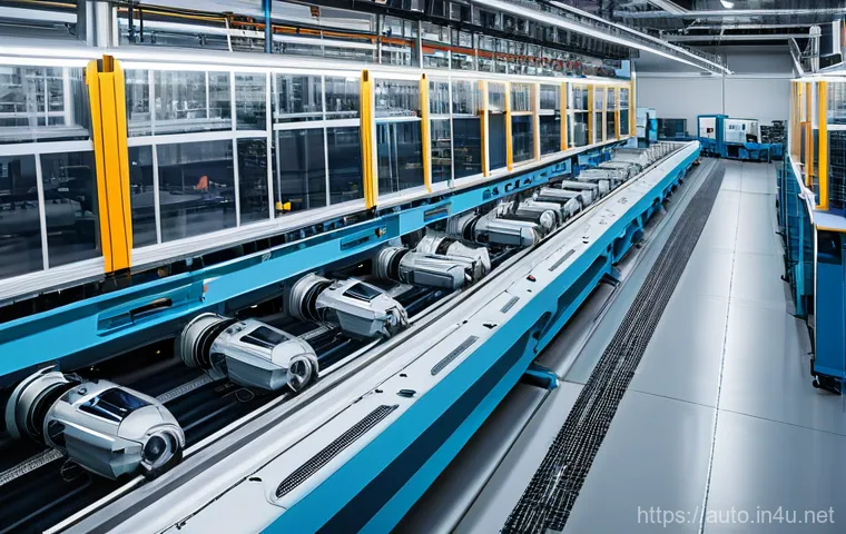공장자동화로 인한 직업 변화 - **Prompt:** A futuristic, highly automated factory floor. Sleek, advanced robotic arms and machines ...